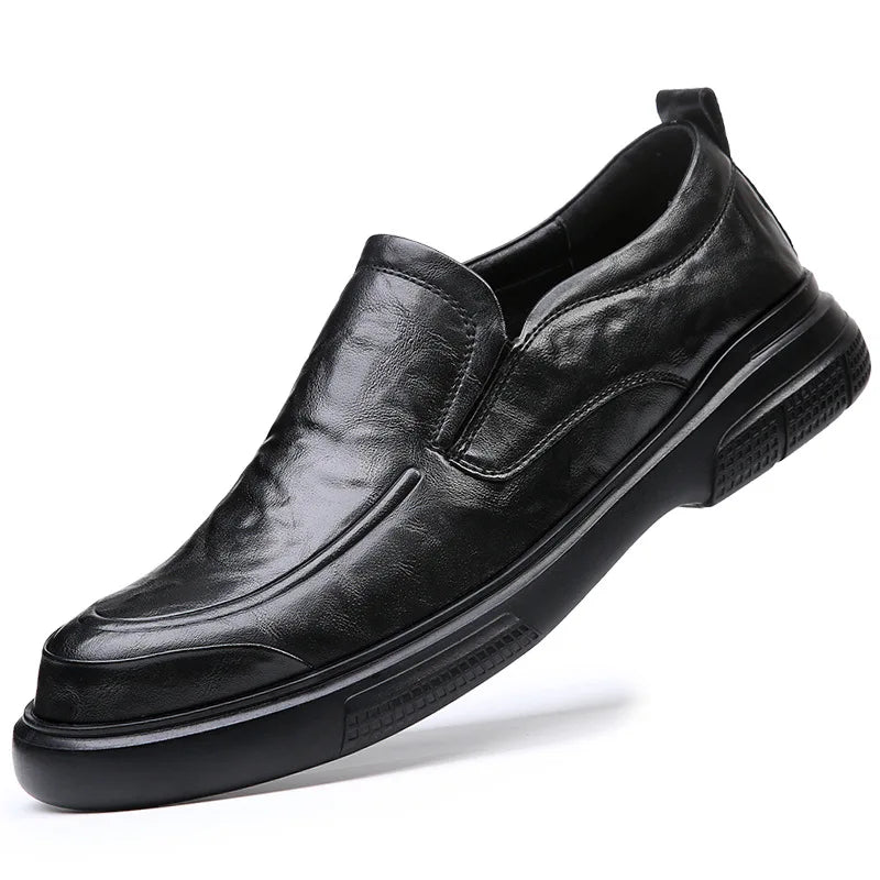 100% Genuine Leather Business Shoes Flat Slip-on Cow Leather Mens Casual Shoes Brand Male Footwear Loafers Black Brown D039