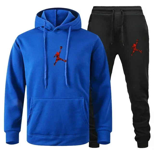 Men's Fashionable Long-sleeved Sportswear + Casual Pants 2-piece Set, Autumn and Winter Men's Casual Jogging Fitness Sportswear