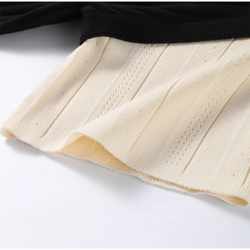 Elegant Knitted Dress Women Solid Single Breasted O Neck Short Sleeve High Waist Hip Package Dresses 2025 Autumn Chic Robes Lady