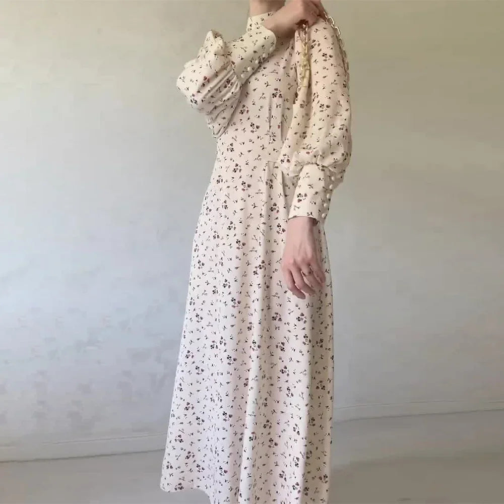 Women's Dress Spring Fashion Loose Lace Up Intellectual Elegance Fragmented Flower Waist Tie Up Temperament Commuter Dress Robe