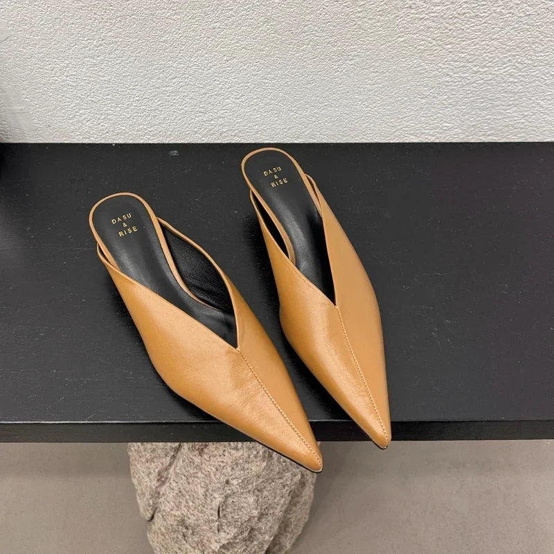 Fashion Pointed Toe Mules Slippers Women Low Heel Slingback Sandals Ladies Elegant Dress Slides Comfort Designer Pumps Women