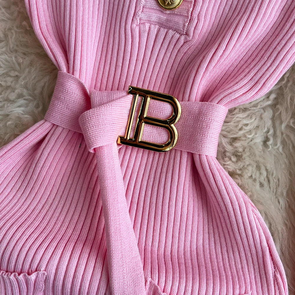 Women Dress 2025 Autumn Winter Elegant Rib Knit Long Pencil Dress with Belt Office Lady Bodycon Sweater Dress Vestidos