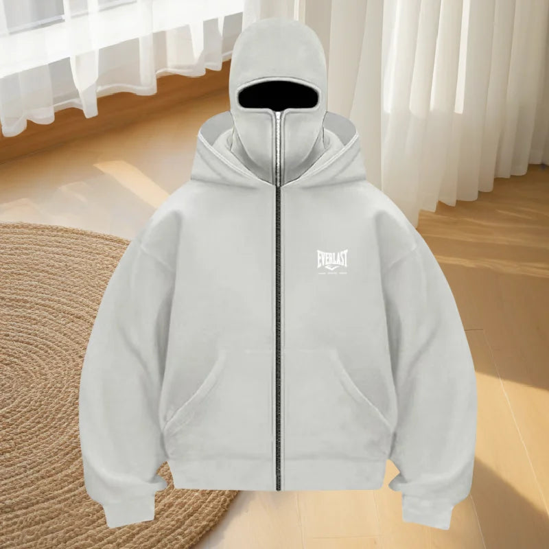 Men's new autumn and winter warm outdoor fitness street hoodie, loose mask hoodie, fashionable and casual zipper hoodie