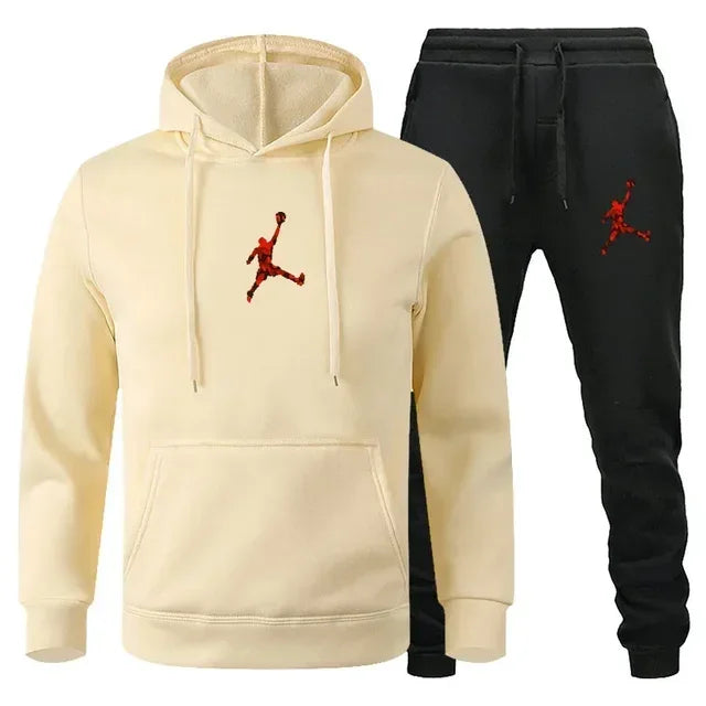 Men's Fashionable Long-sleeved Sportswear + Casual Pants 2-piece Set, Autumn and Winter Men's Casual Jogging Fitness Sportswear