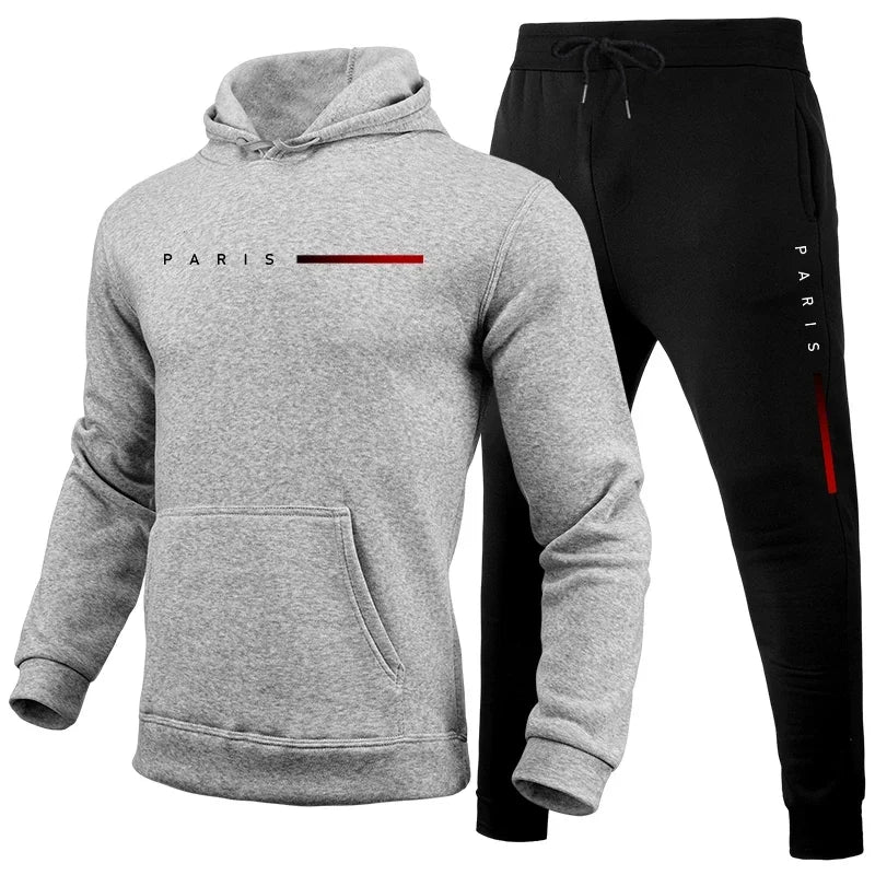 Men's autumn and winter fashionable hooded sweatshirts and pants, high-quality, warm and comfortable outdoor fitness and casual