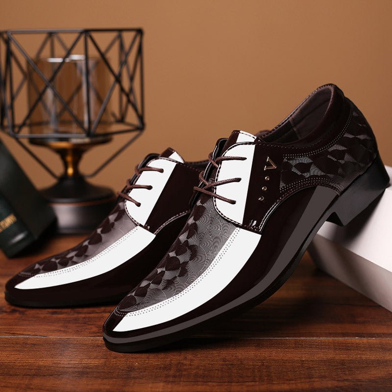 Bright leather shoes for men's business dress shoes, plus size men's shoes, versatile wedding shoes - Real fashion