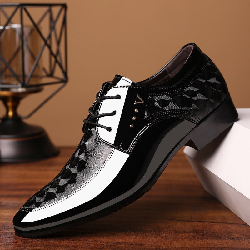 Bright leather shoes for men's business dress shoes, plus size men's shoes, versatile wedding shoes - Real fashion