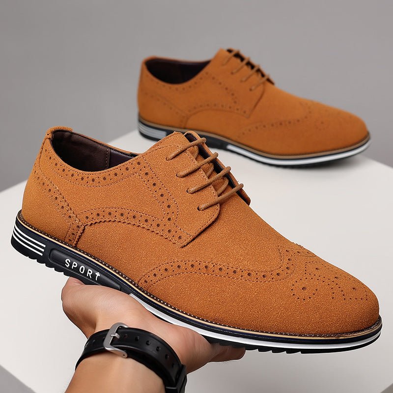 Fashionable men's white sole widened carved leather shoes for men - Real fashion