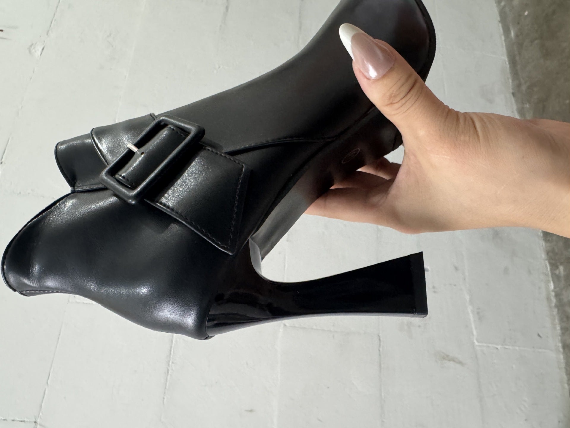 Faux Leather Pointed Toe High Heel Ankle Boots with Buckle Detail for Women - Real fashion
