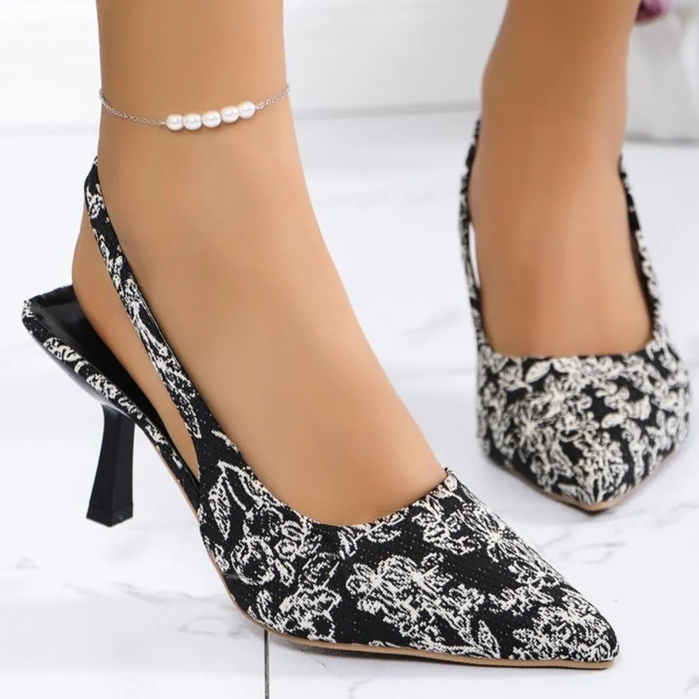 Floral Point Toe Slingback Pumps - Real fashion