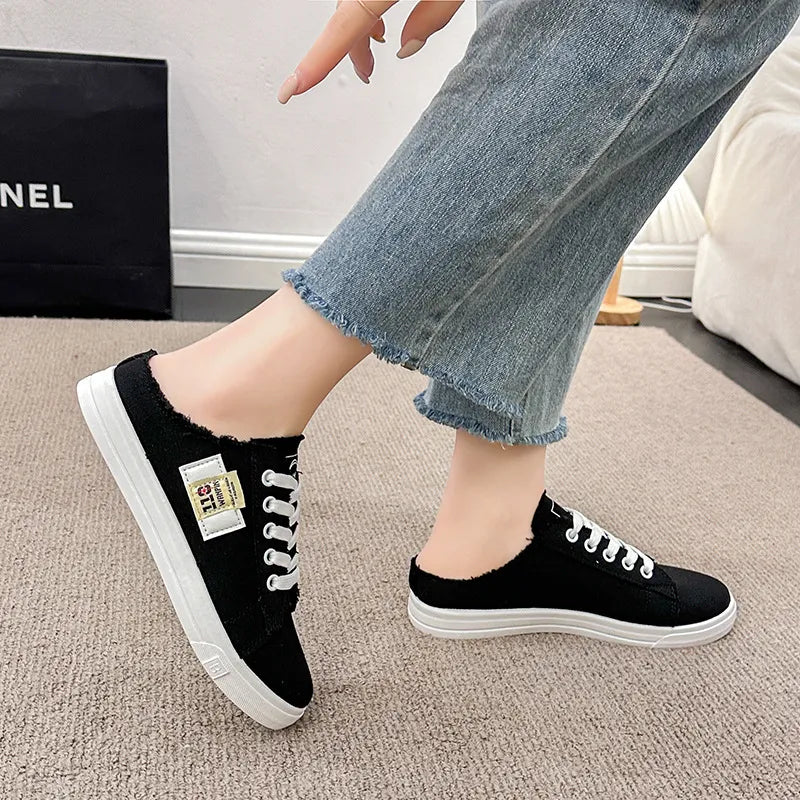 Frayed Hem Lace Up Canvas Sneakers - Real fashion