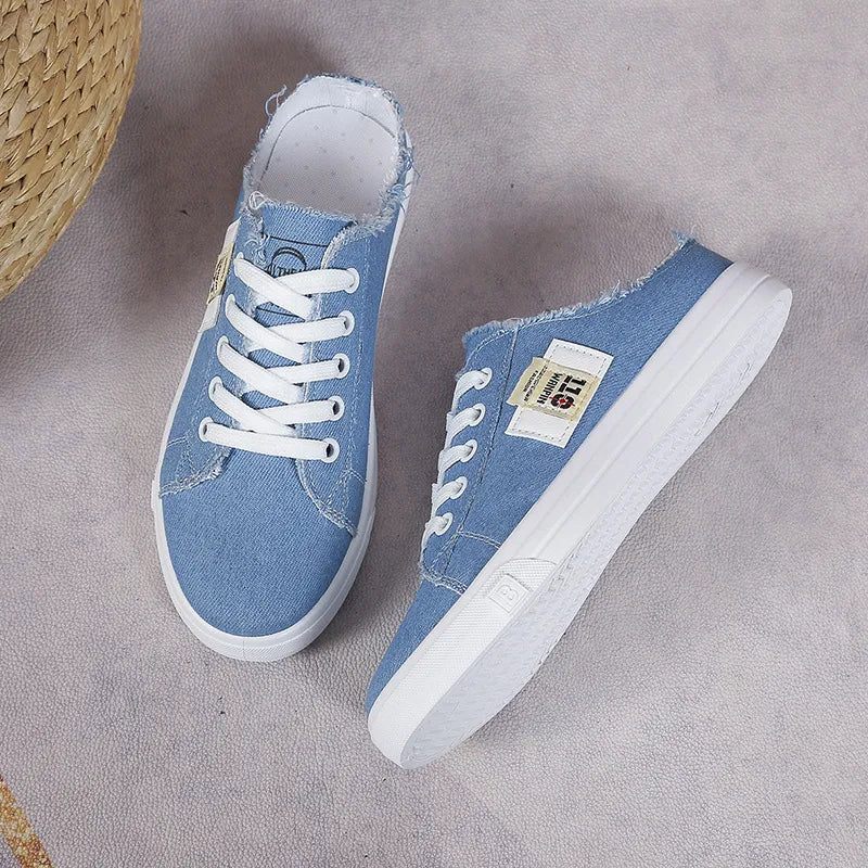 Frayed Hem Lace Up Canvas Sneakers - Real fashion