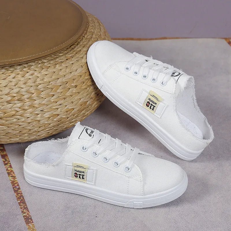 Frayed Hem Lace Up Canvas Sneakers - Real fashion