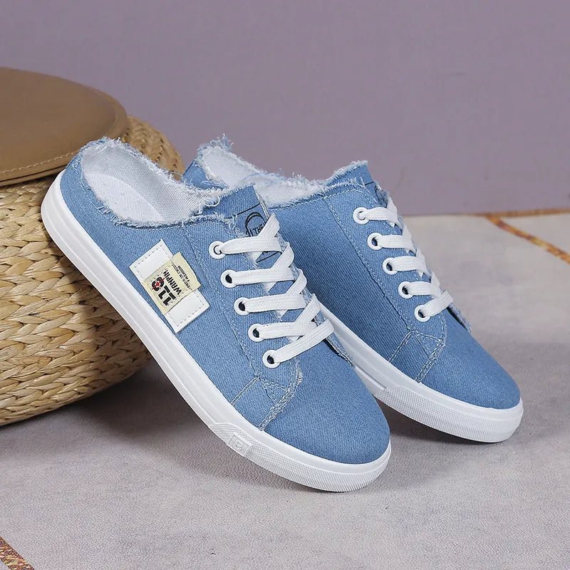Frayed Hem Lace Up Canvas Sneakers - Real fashion