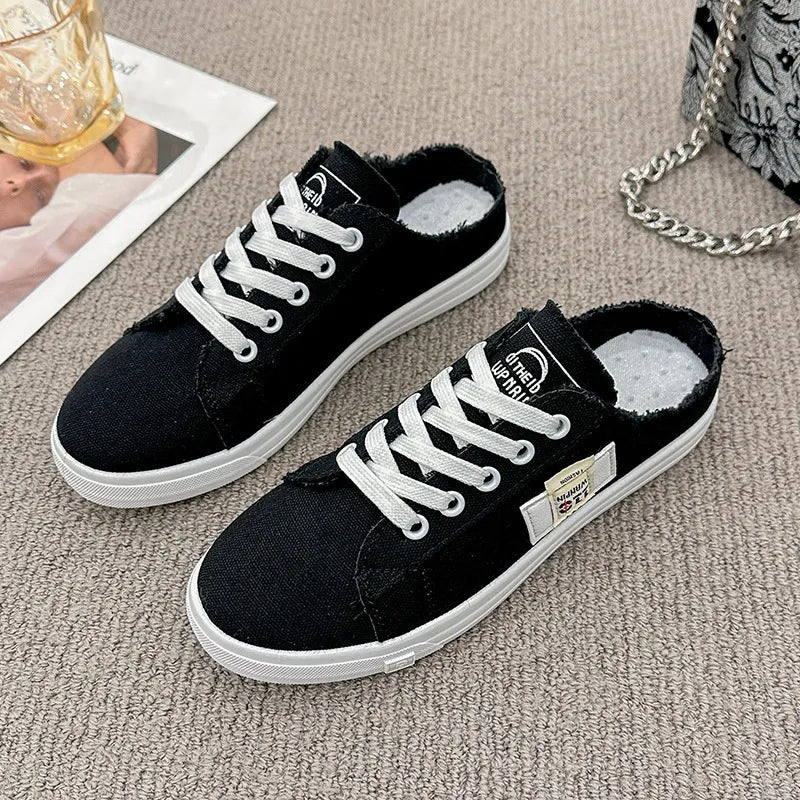 Frayed Hem Lace Up Canvas Sneakers - Real fashion