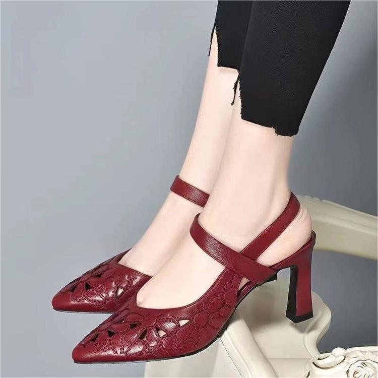 High heeled sandals with pointed hollow high heels for women - Real fashion