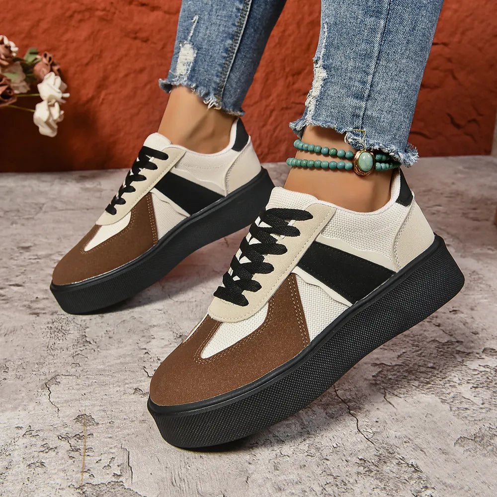 Lace Up Round Toe Contrast Sneakers - Real fashion