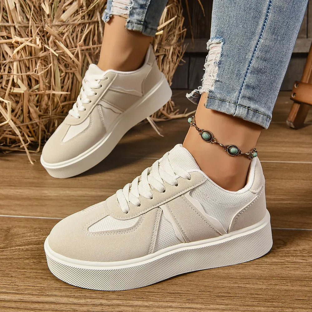 Lace Up Round Toe Contrast Sneakers - Real fashion