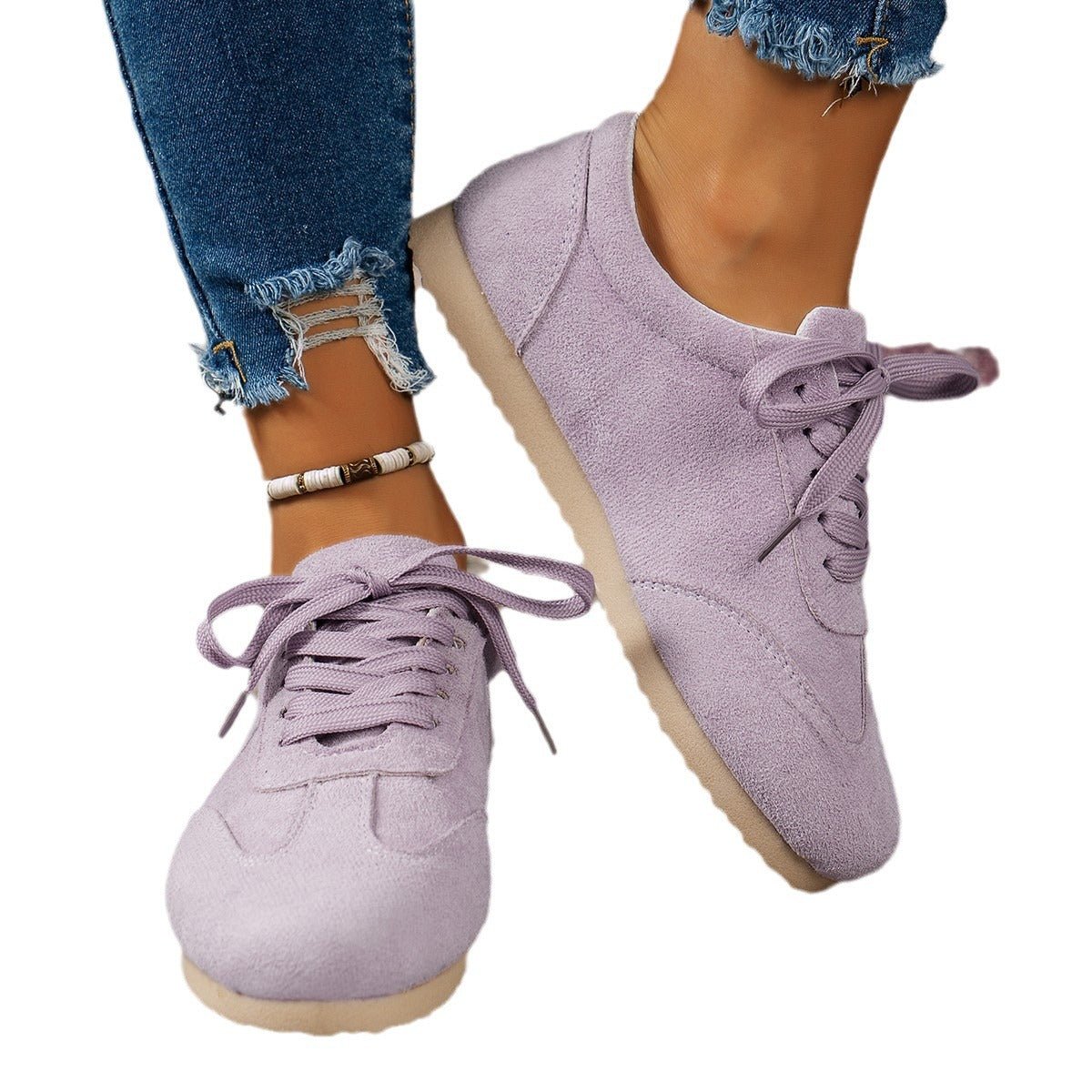 Lace Up Round Toe Sneakers - Real fashion