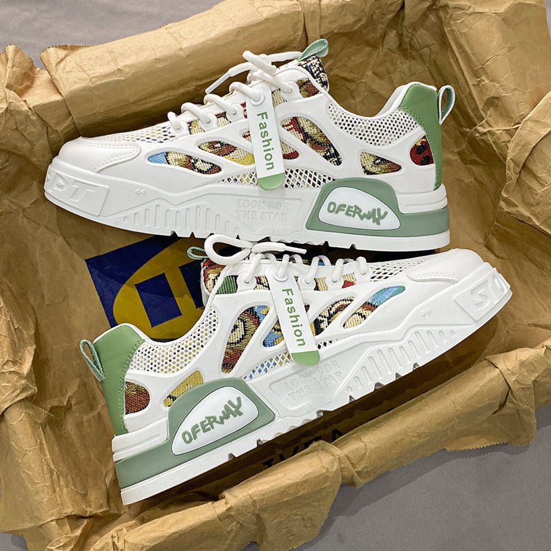 Men's mesh breathable board shoes men's thick soled fashionable cartoon sports and leisure shoes - Real fashion