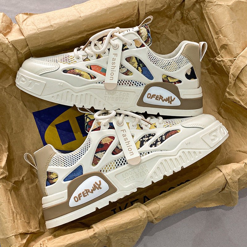 Men's mesh breathable board shoes men's thick soled fashionable cartoon sports and leisure shoes - Real fashion