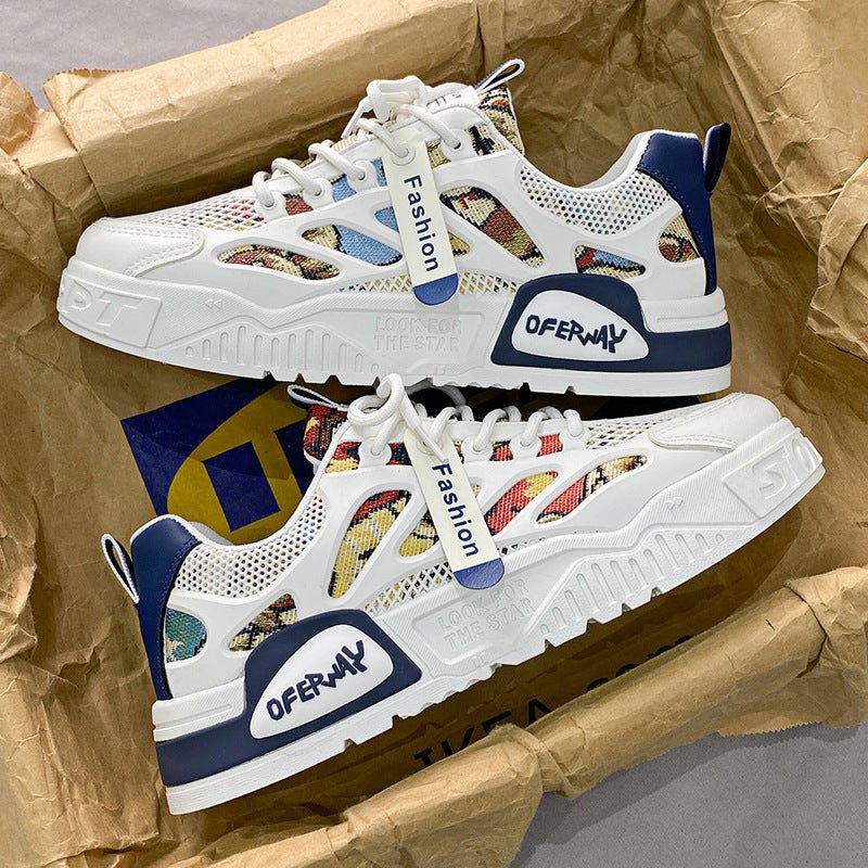 Men's mesh breathable board shoes men's thick soled fashionable cartoon sports and leisure shoes - Real fashion