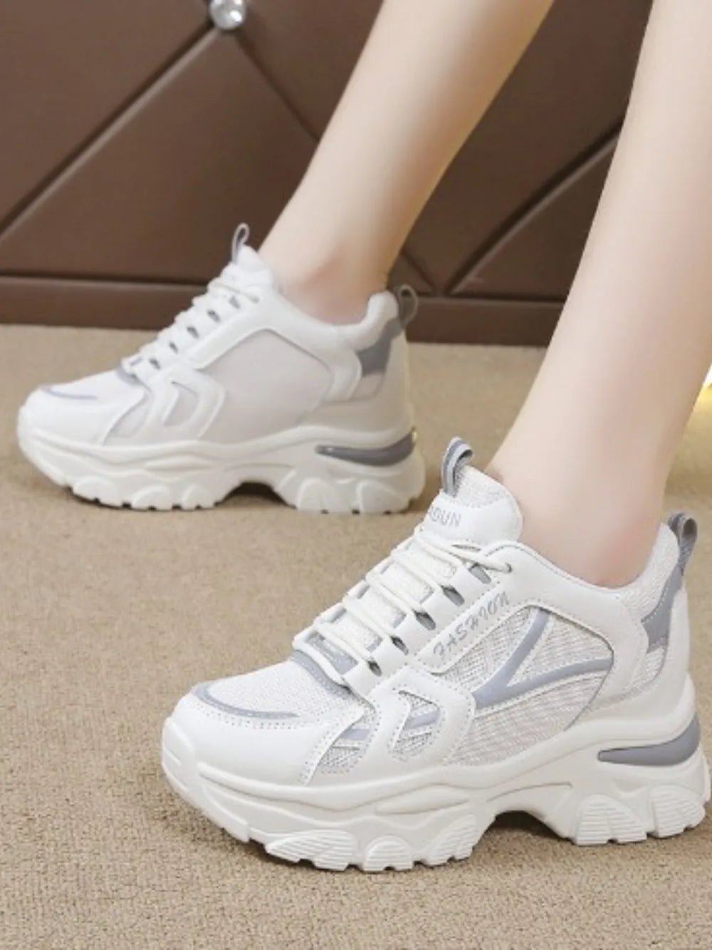 Mesh Lace Up Platform Sneakers - Real fashion
