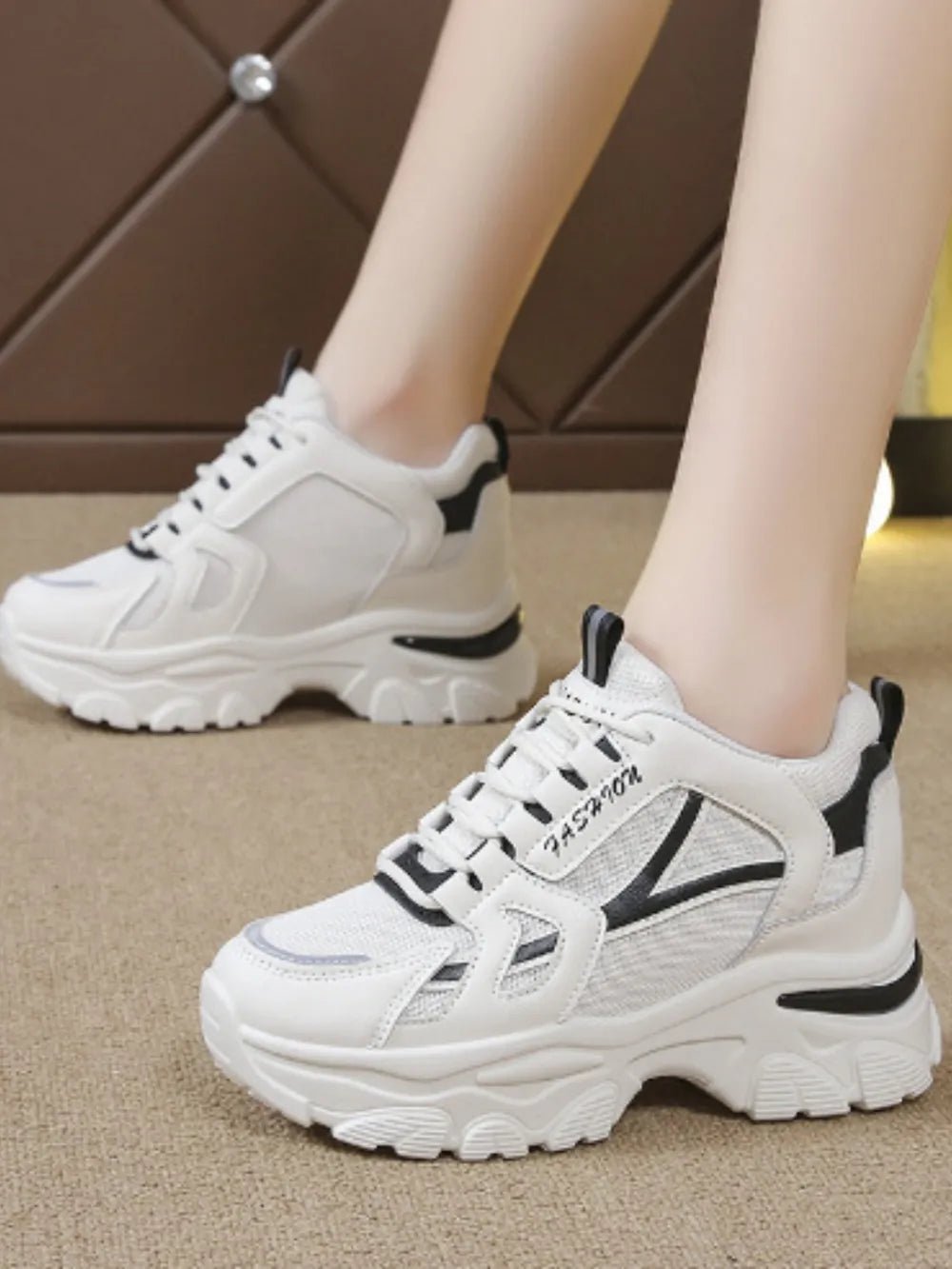 Mesh Lace Up Platform Sneakers - Real fashion