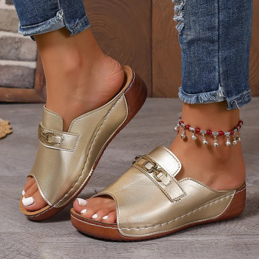 Open Toe Sandals with Metal Chain Decor - Real fashion