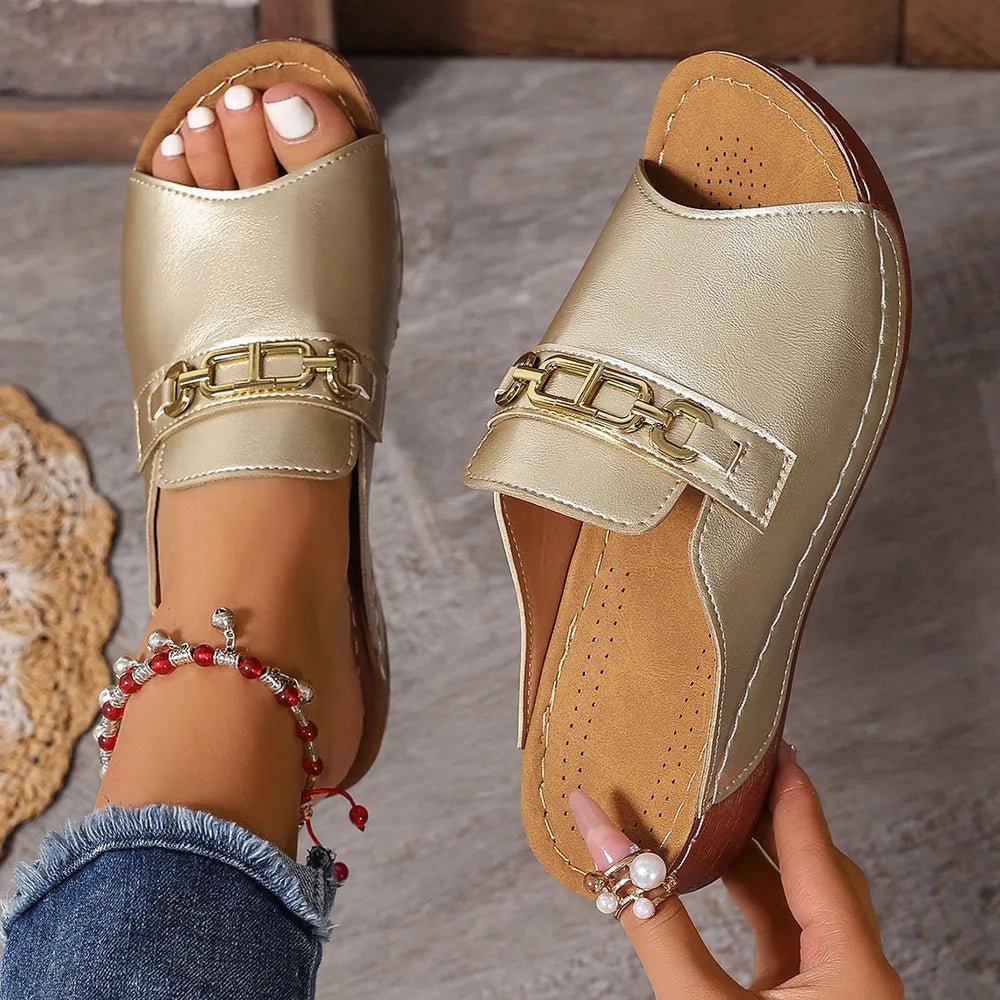 Open Toe Sandals with Metal Chain Decor - Real fashion