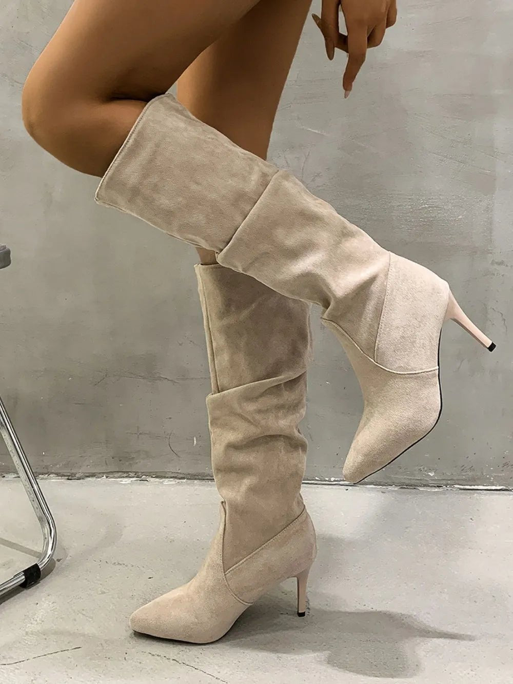 Pleated Pull - On High Heel Boots - Real fashion