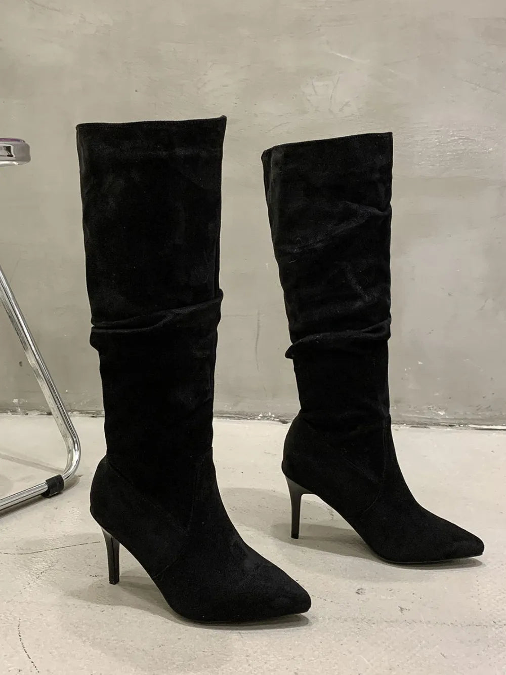 Pleated Pull - On High Heel Boots - Real fashion