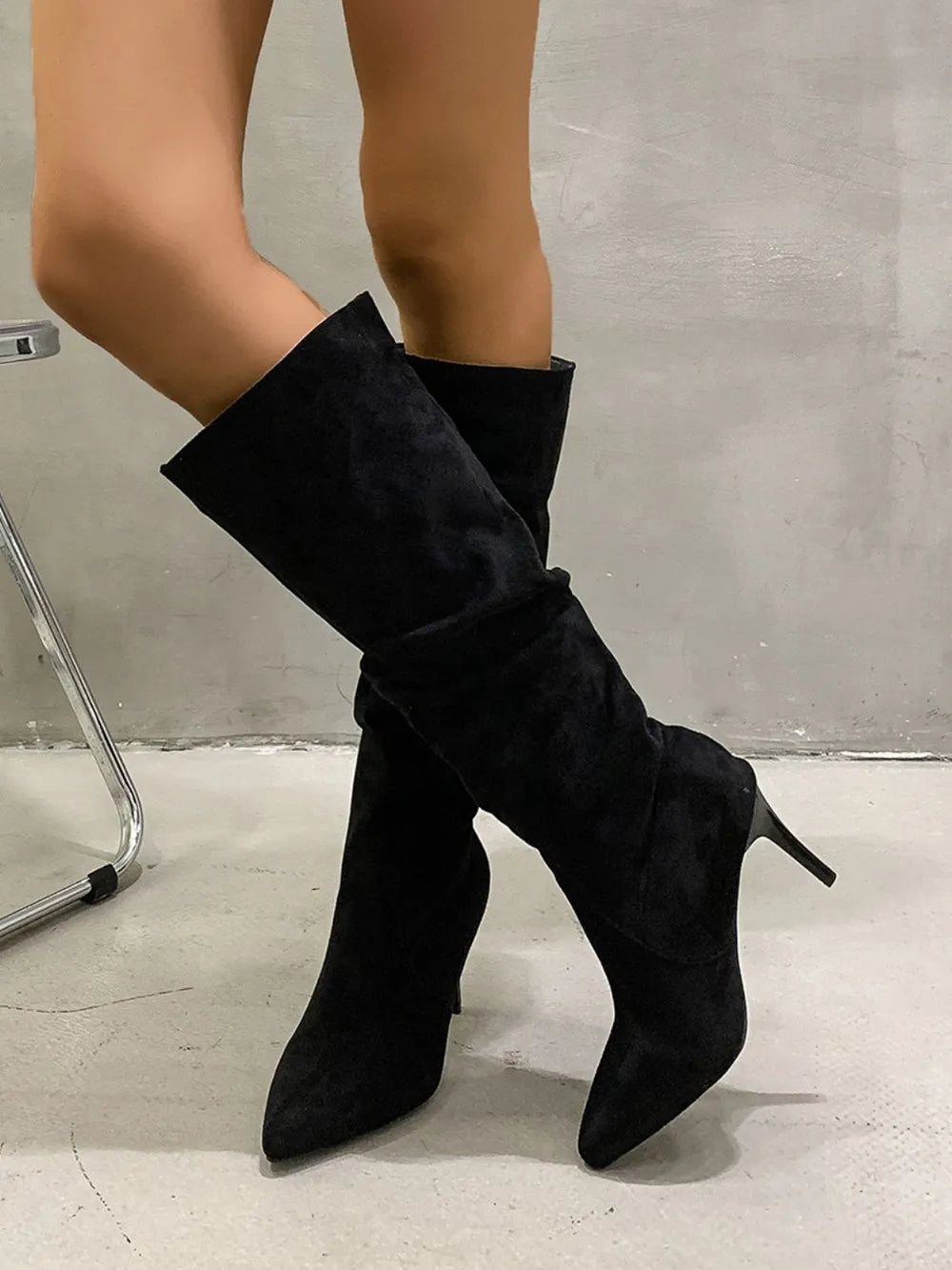 Pleated Pull - On High Heel Boots - Real fashion