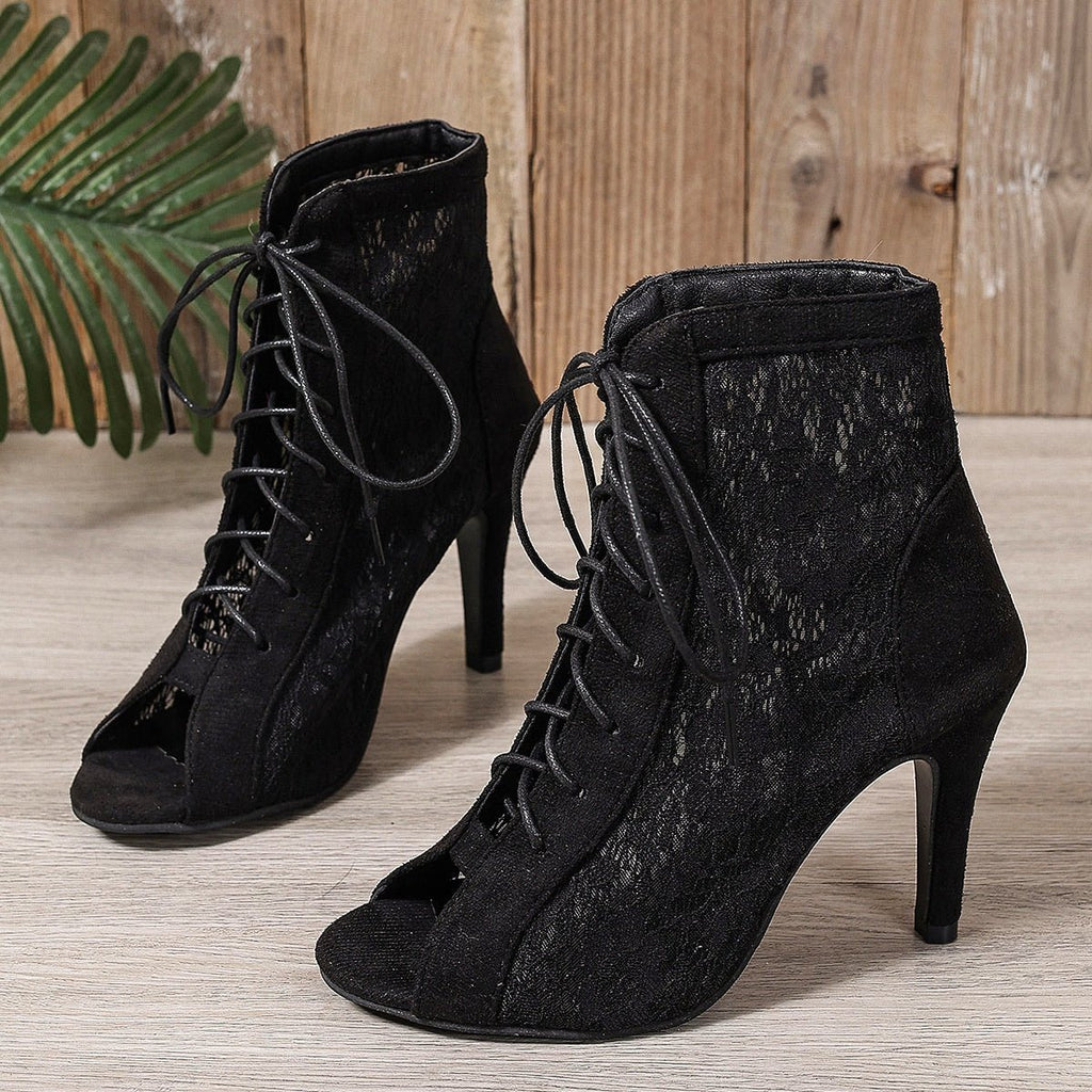 Sandals hollowed out shoes front strap with fish mouth ultra - high slim heel high - heeled cool boots - Real fashion