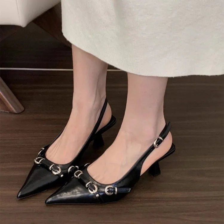 Spring and summer new one - piece buckle with toe cap sandals rear empty single shoes - Real fashion