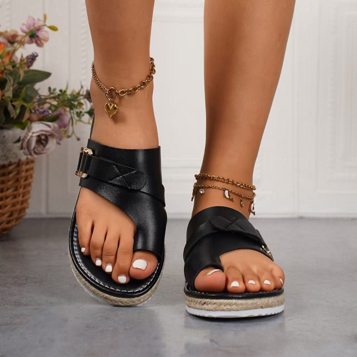 Style Plus Size Thick Sole Toe Loop Sandals Beach Slip - On Slippers - Real fashion